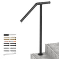 Single Post Outdoor Stair Handrail - Wrought Iron Transitional Porch Railing for 1-2 Steps, Black