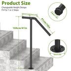 Single Post Outdoor Stair Handrail - Wrought Iron Transitional Porch Railing for 1-2 Steps, Black