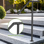 Single Post Outdoor Stair Handrail - Wrought Iron Transitional Porch Railing for 1-2 Steps, Black
