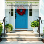 Single Post Outdoor Stair Handrail - Wrought Iron Transitional Porch Railing for 1-2 Steps, Black