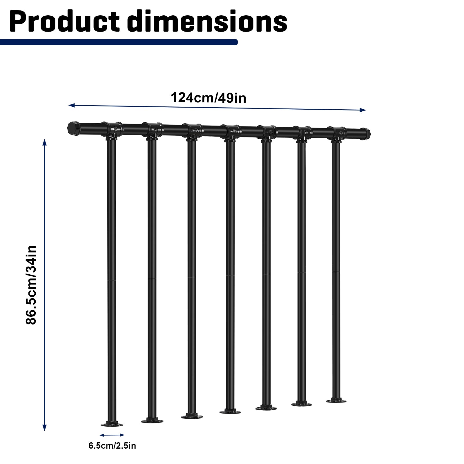 Deck Railing Kit (34 in H x 4 ft W) - Wrought Iron Flat Metal Porch Guard Rail with Balusters