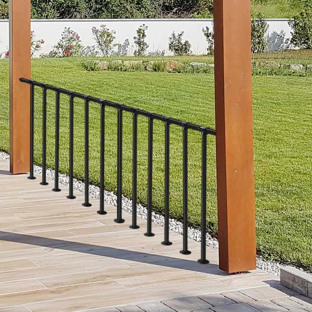 Deck Railing Kit (34 in H x 4 ft W) - Wrought Iron Flat Metal Porch Guard Rail with Balusters