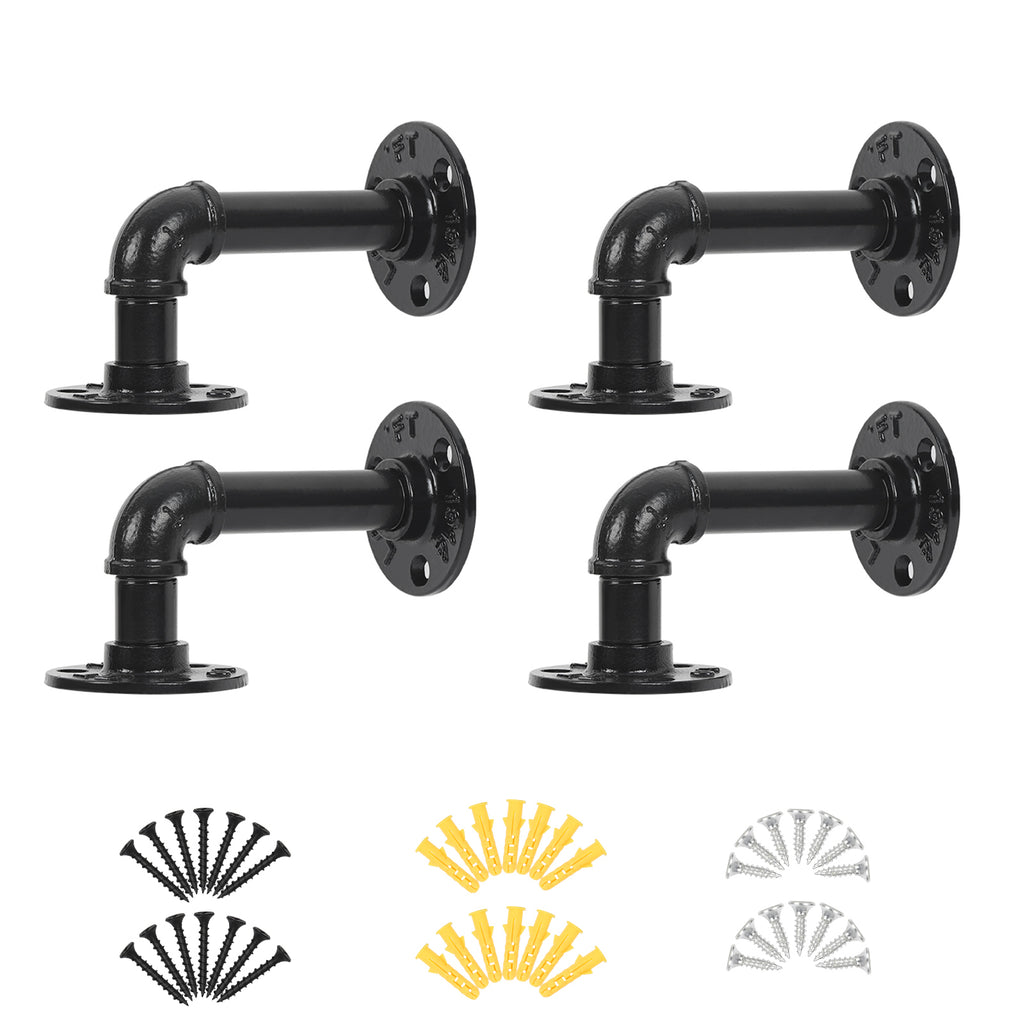 4/6/8 Pack Industrial Pipe Shelf Brackets, Cast Iron Elbow Shelving Brackets for DIY Floating Shelves, Heavy Duty Wall Mount Brackets, Black,