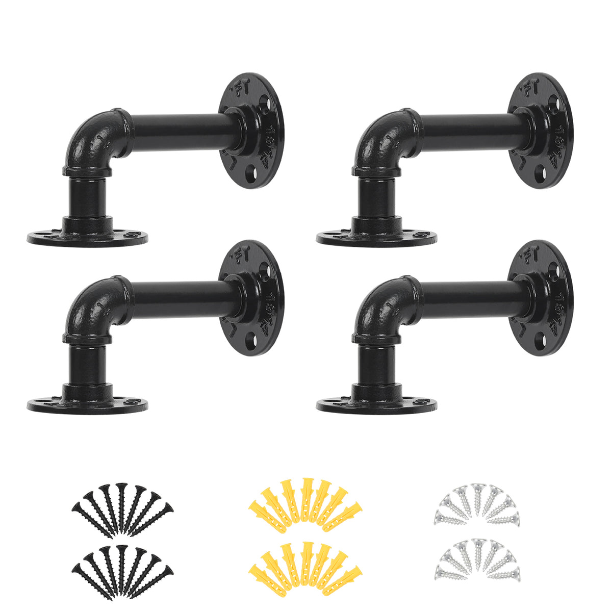 4/6/8 Pack Industrial Pipe Shelf Brackets, Cast Iron Elbow Shelving Brackets for DIY Floating Shelves, Heavy Duty Wall Mount Brackets, Black,