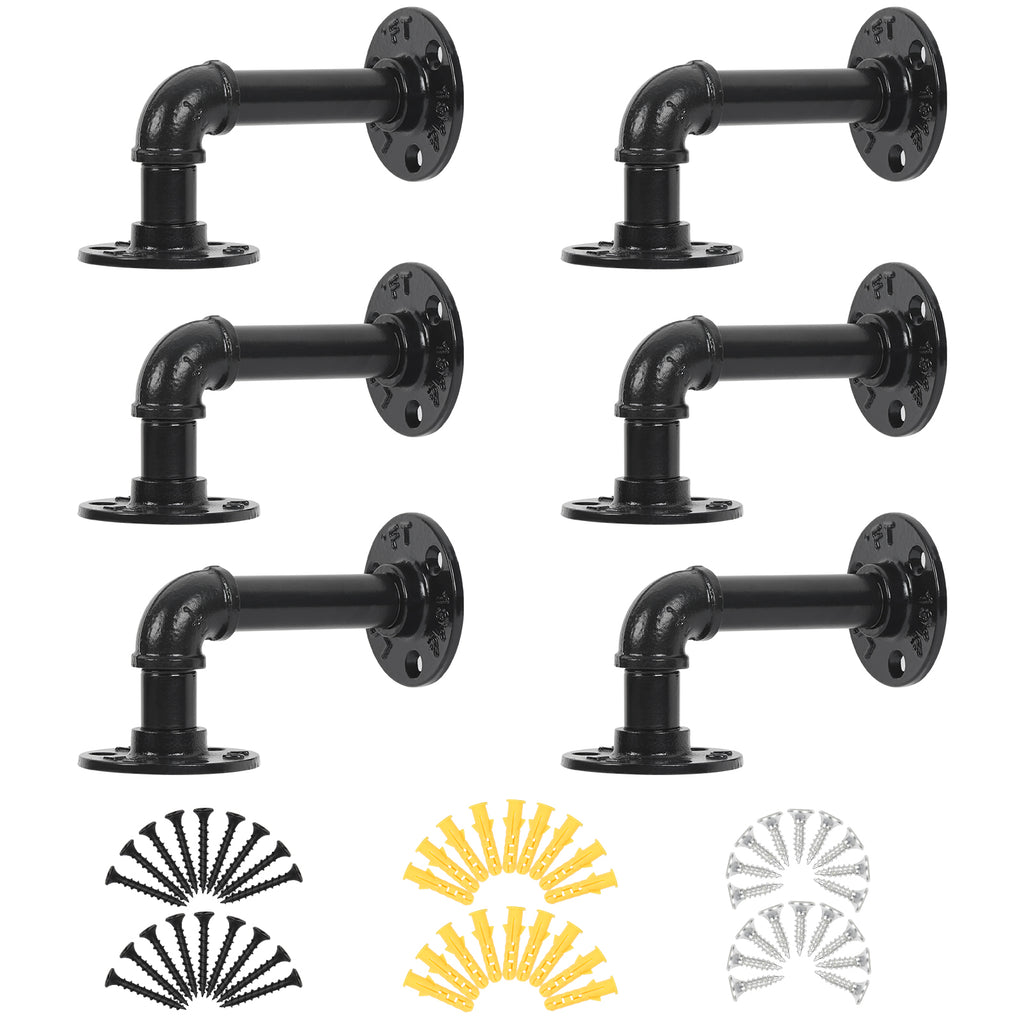 4/6/8 Pack Industrial Pipe Shelf Brackets, Cast Iron Elbow Shelving Brackets for DIY Floating Shelves, Heavy Duty Wall Mount Brackets, Black,