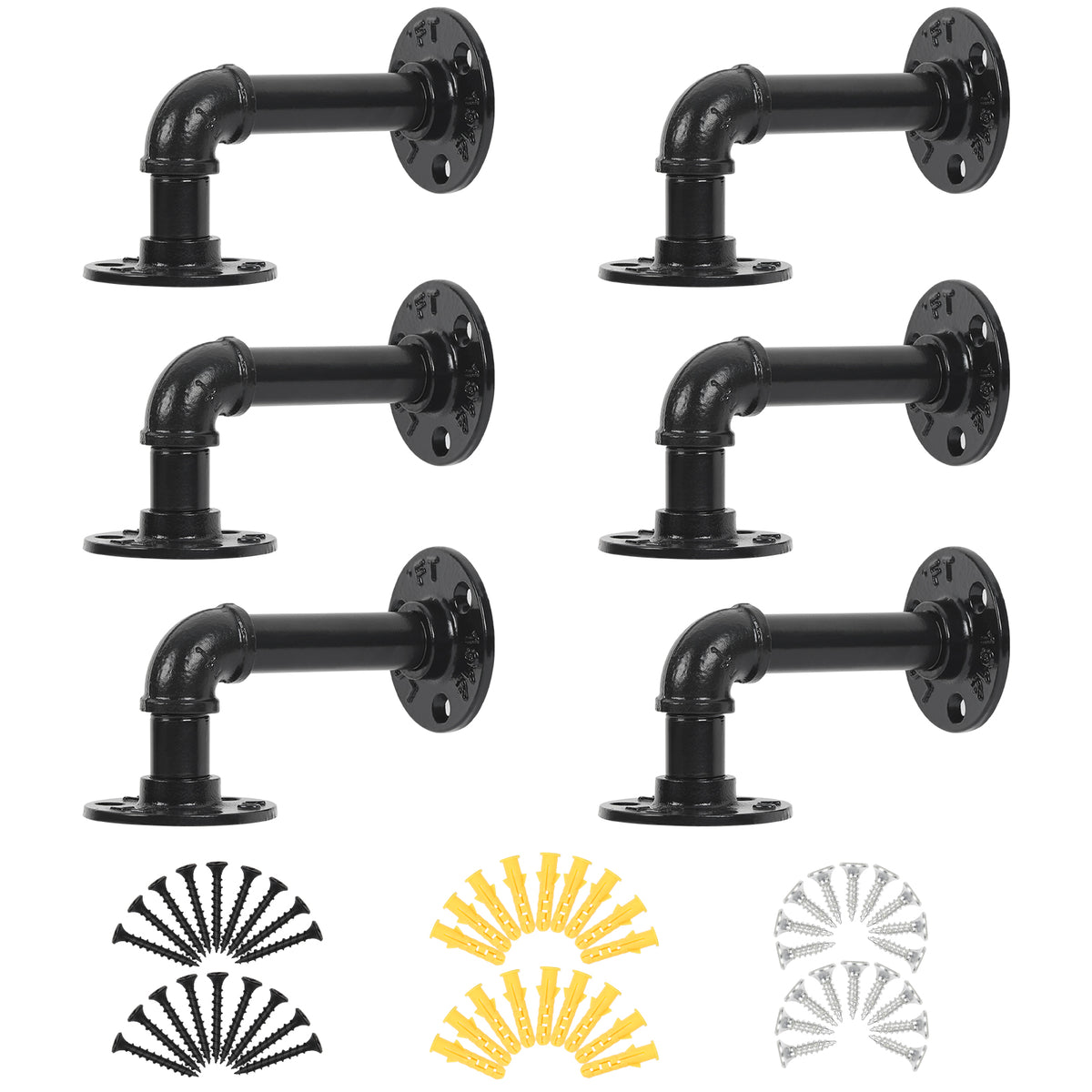 4/6/8 Pack Industrial Pipe Shelf Brackets, Cast Iron Elbow Shelving Brackets for DIY Floating Shelves, Heavy Duty Wall Mount Brackets, Black,