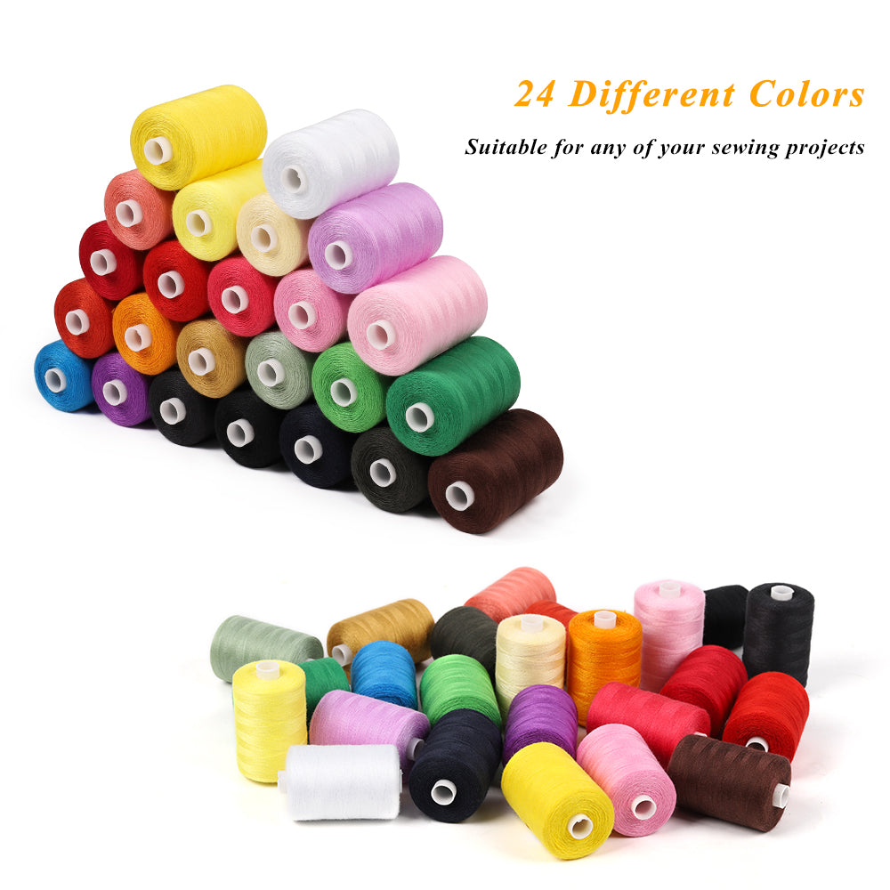 24 Colors Sewing Thread Spools Kit, All-Purpose Multiple Colors Thread Set for Sewing Machine, Hand Sewing, DIY Crafts & Beginners