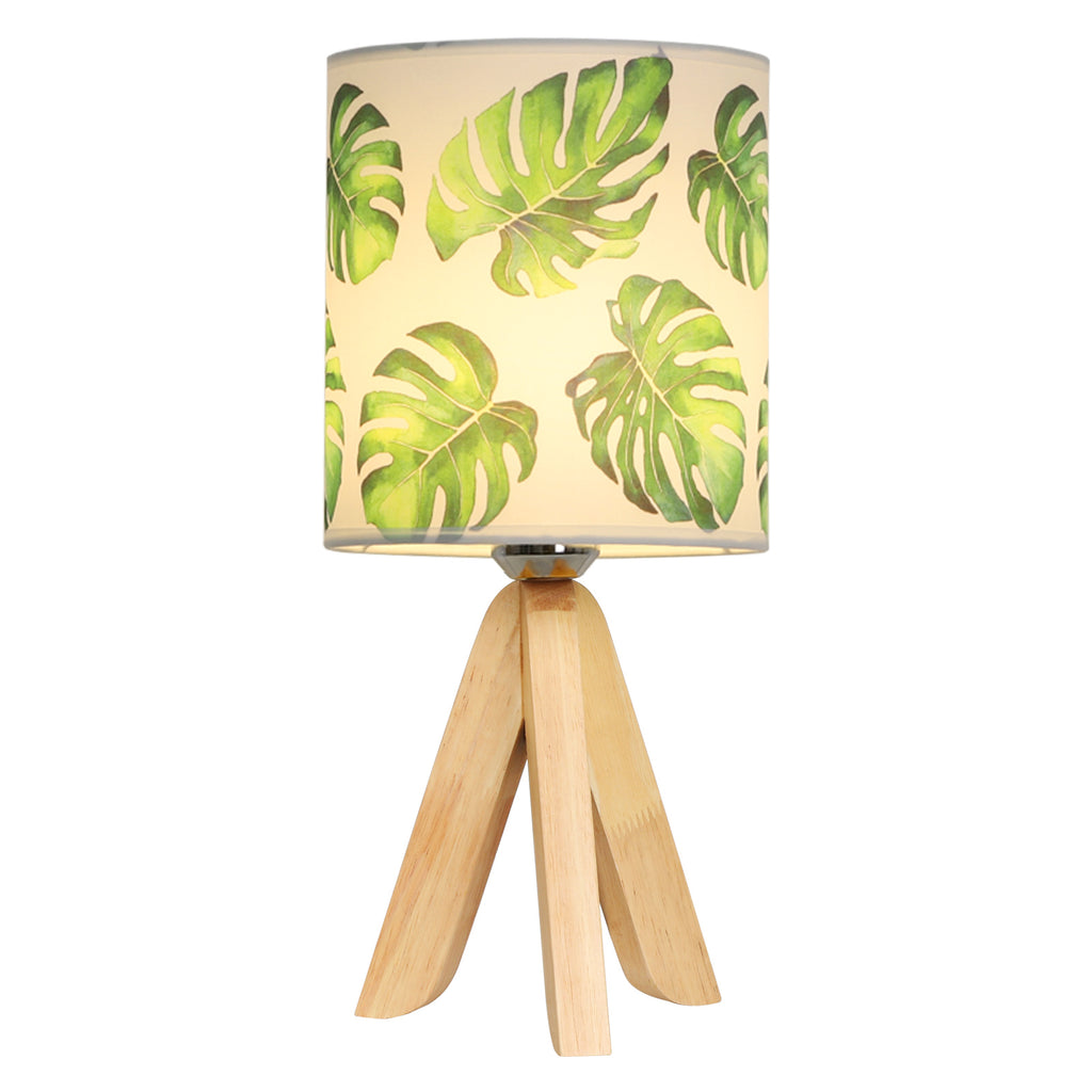 Modern Tripod Bedside Lamp - Small Desk Lamp with Fabric Shade & Wooden Base