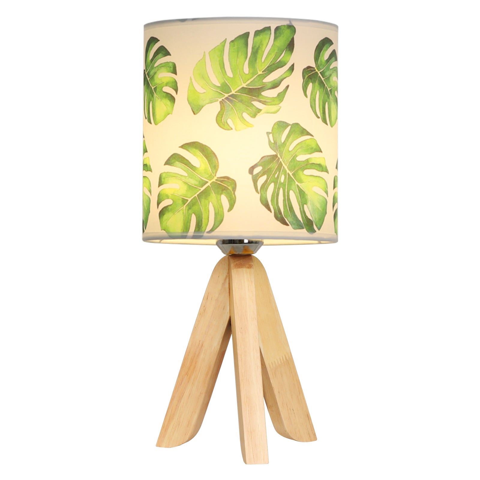 Modern Tripod Bedside Lamp - Small Desk Lamp with Fabric Shade & Wooden Base