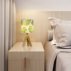 Modern Tripod Bedside Lamp - Small Desk Lamp with Fabric Shade & Wooden Base