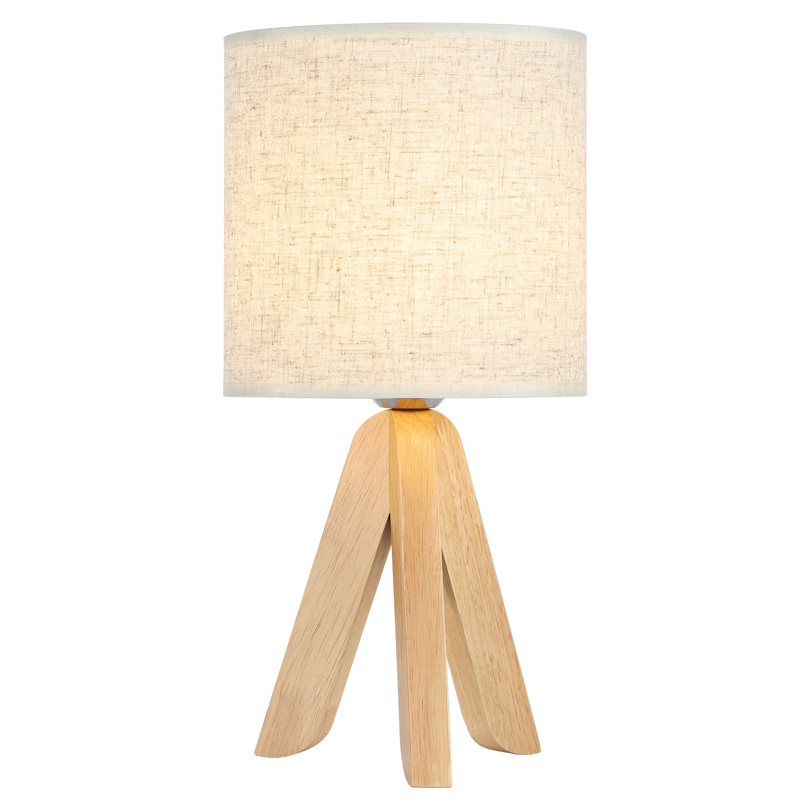 Modern Tripod Bedside Lamp - Small Desk Lamp with Fabric Shade & Wooden Base