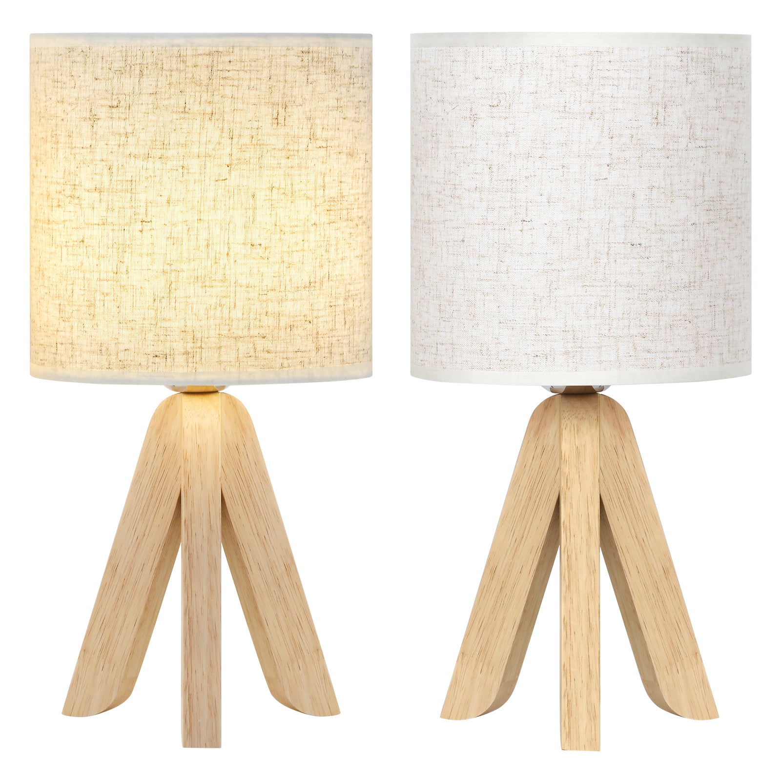Modern Tripod Bedside Lamp - Small Desk Lamp with Fabric Shade & Wooden Base