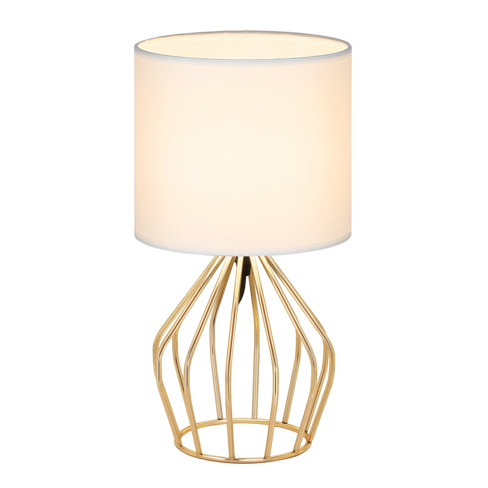 Aura Cage Bedside Lamp | Modern Minimalist Accent Light with Linen Shade