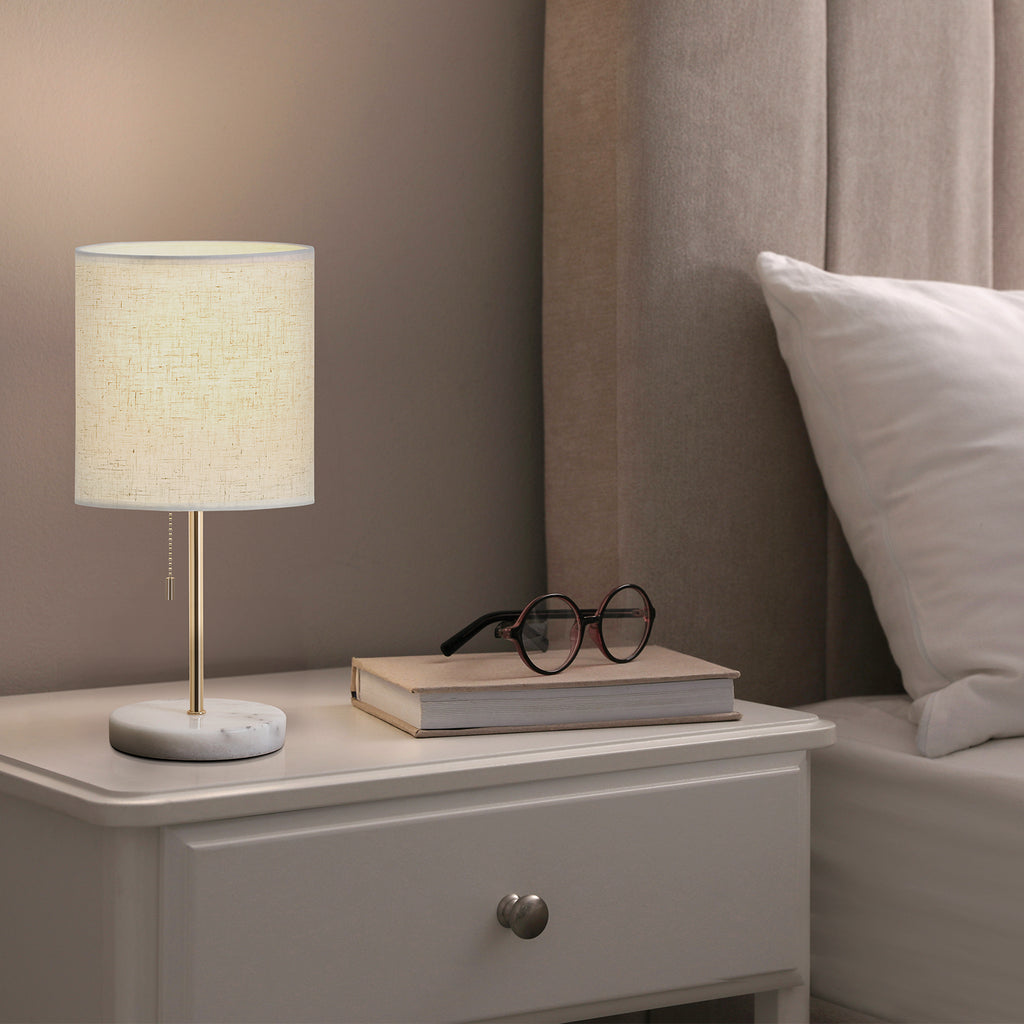 Bedside Table Lamp with Marble Base - Small Modern Nightstand Lamp for Bedroom, Office, Gold