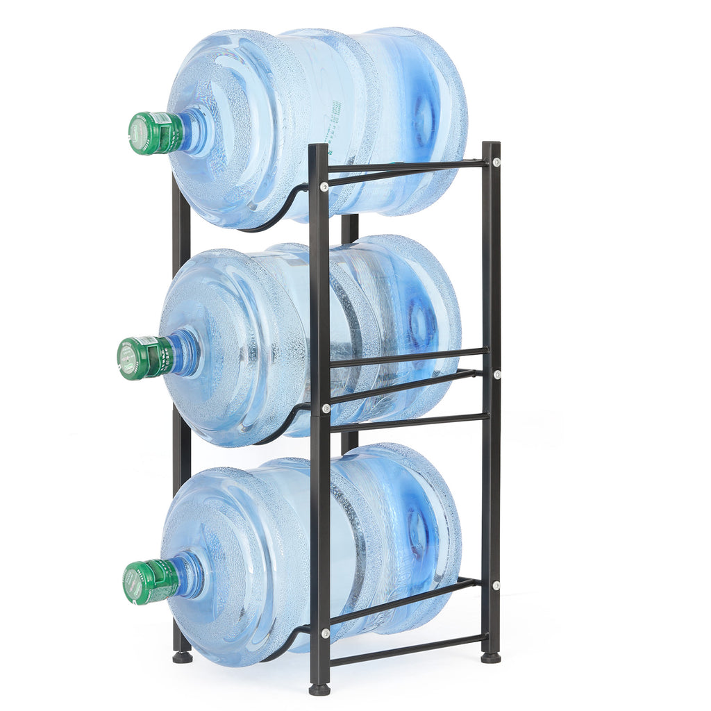 3-Tier Heavy Duty 5-Gallon Water Bottle Holder - Detachable Black Steel Storage