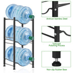 3-Tier Heavy Duty 5-Gallon Water Bottle Holder - Detachable Black Steel Storage