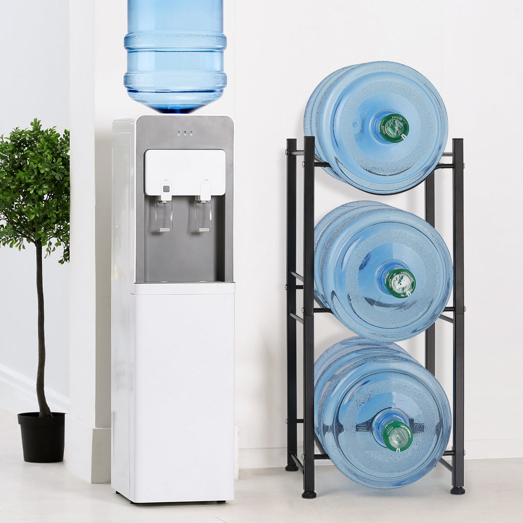 3-Tier Heavy Duty 5-Gallon Water Bottle Holder - Detachable Black Steel Storage