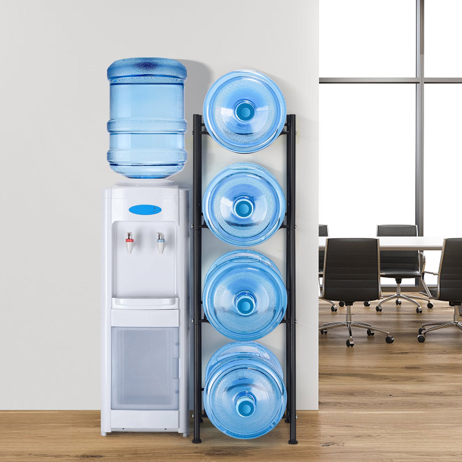 4-Tier 5-Gallon Water Jug Holder - Heavy Duty Detachable Vertical Storage Rack, (Holds 5 Bottles)
