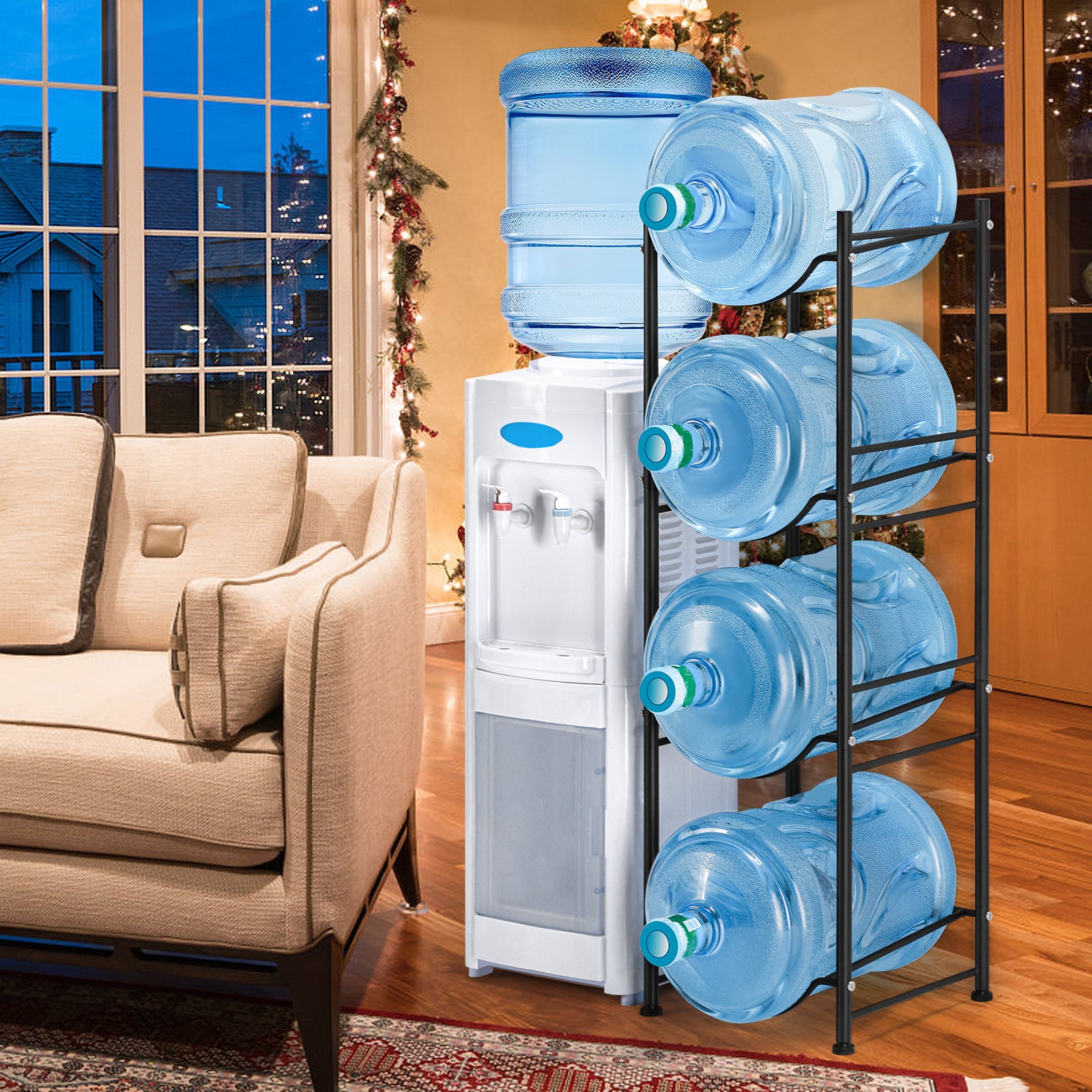 4-Tier 5-Gallon Water Jug Holder - Heavy Duty Detachable Vertical Storage Rack, (Holds 5 Bottles)