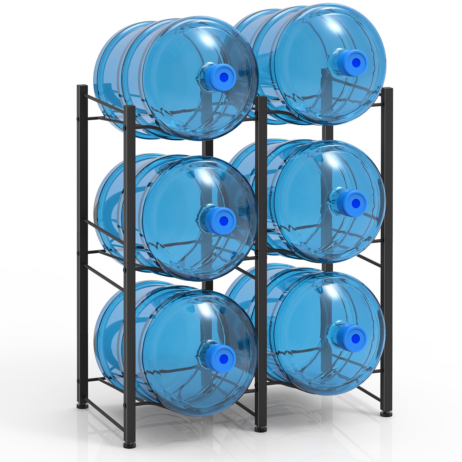 3 Tier 5-Gallon Water Bottle Holder - Double Row Heavy Duty Water Cooler Jug Rack (6 Slots)