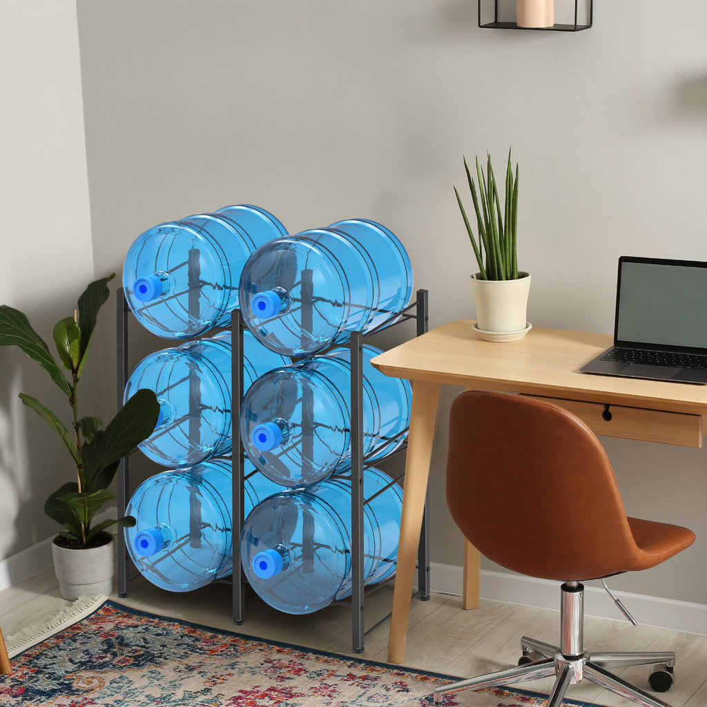 3 Tier 5-Gallon Water Bottle Holder - Double Row Heavy Duty Water Cooler Jug Rack (6 Slots)