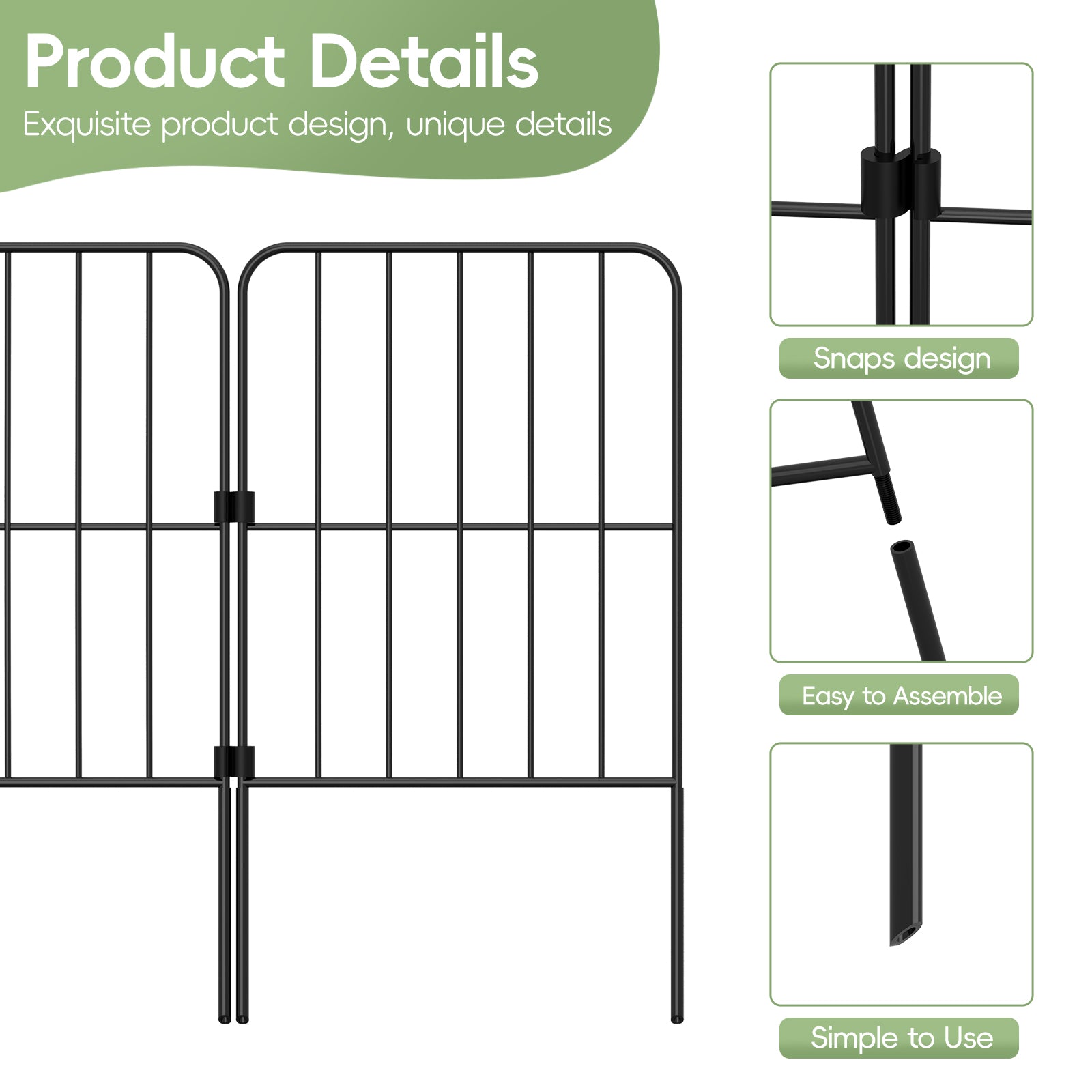Square Decorative Garden Fence - 24in H x 10ft L Rustproof Metal Wire Border