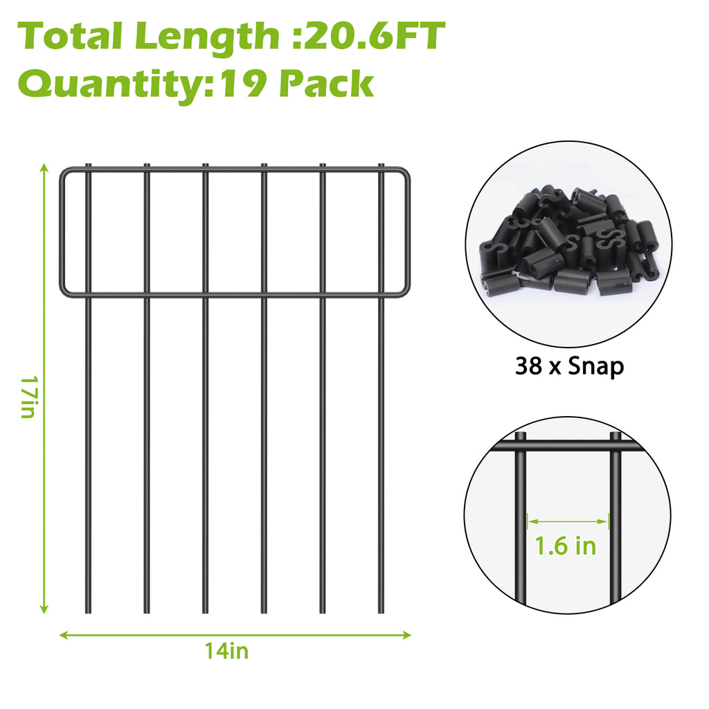 25 Pack Animal Barrier Fence, 17in H x 27ft L Rustproof Metal Garden Border Fence, Decorative Ground Stakes for Dogs, Rabbits, and Outdoor Landscaping