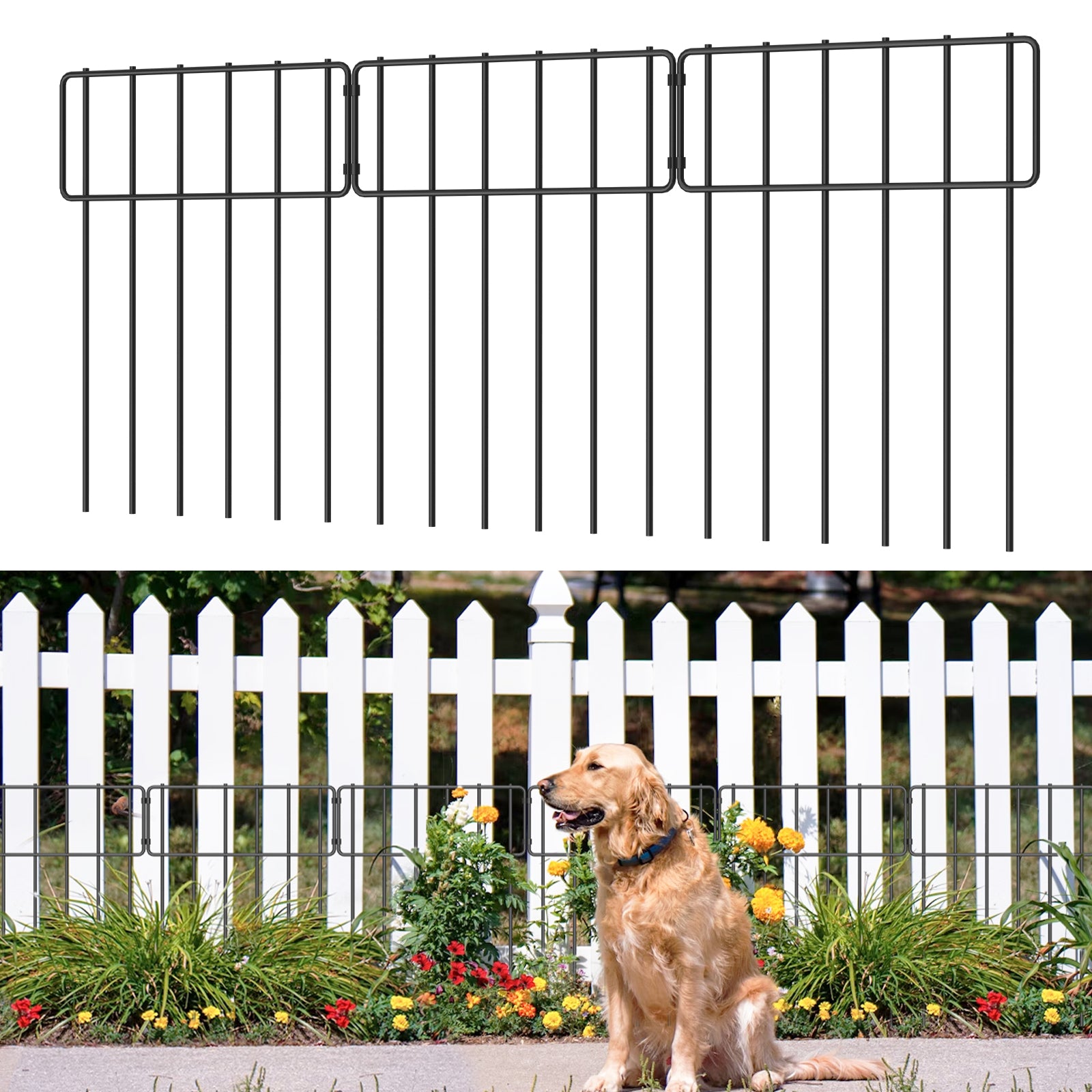 25 Pack Animal Barrier Fence, 17in H x 27ft L Rustproof Metal Garden Border Fence, Decorative Ground Stakes for Dogs, Rabbits, and Outdoor Landscaping