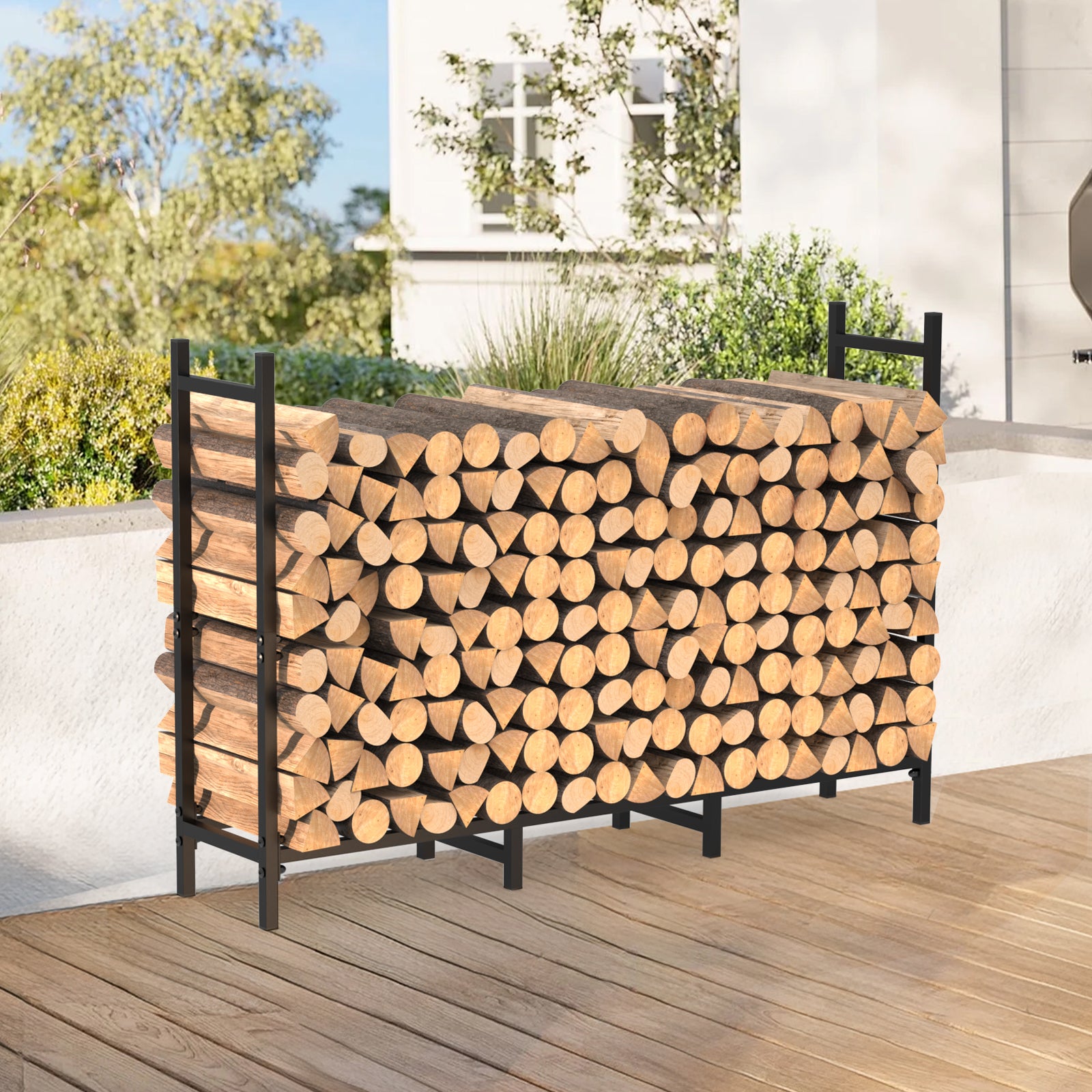 4ft Heavy-Duty Firewood Rack, Adjustable Indoor/Outdoor Fireplace Log Storage Stand