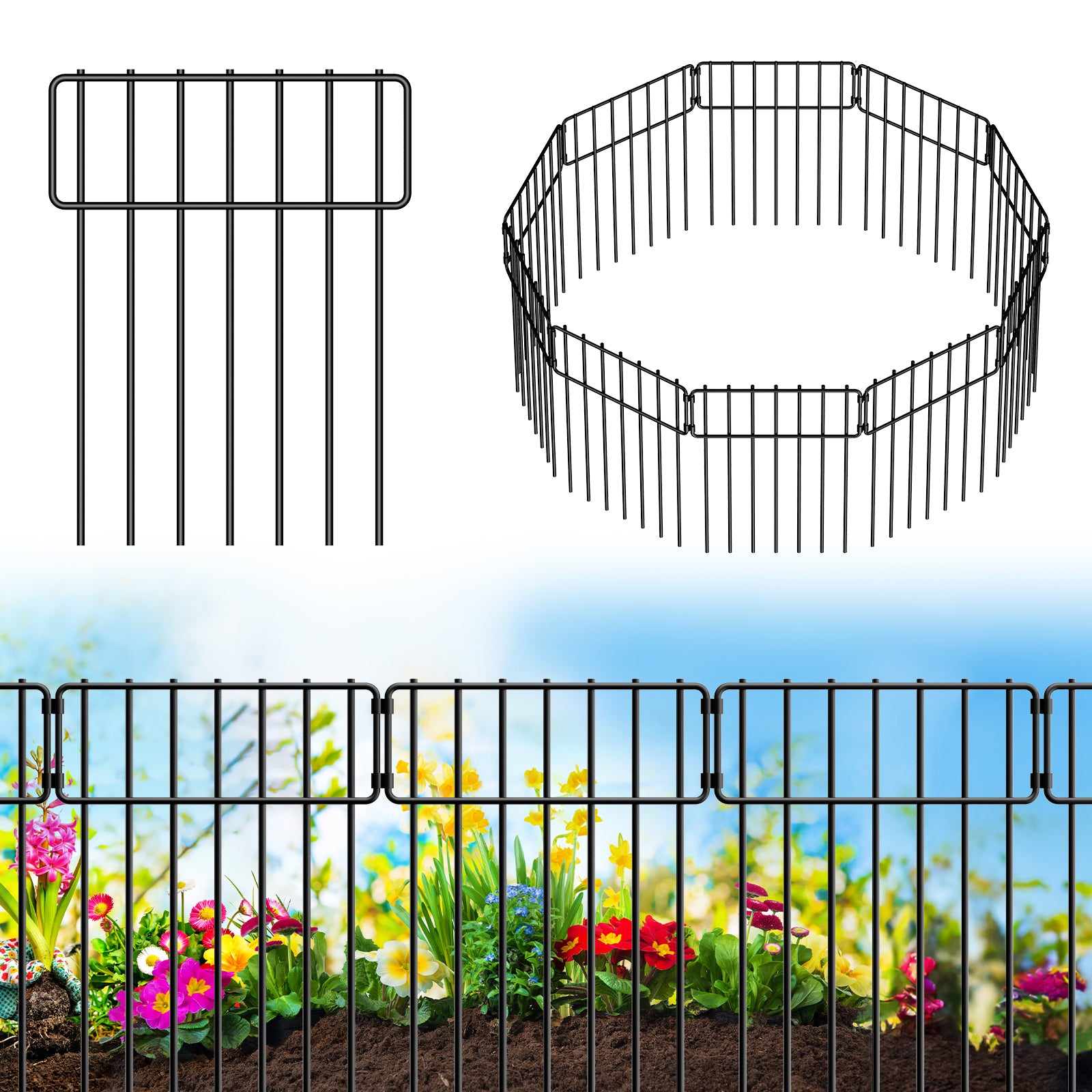 20 Pack No-Dig Garden Animal Barrier Fence - 16.7in H x 20.8ft L Rustproof Metal Wire for Dogs & Rabbits