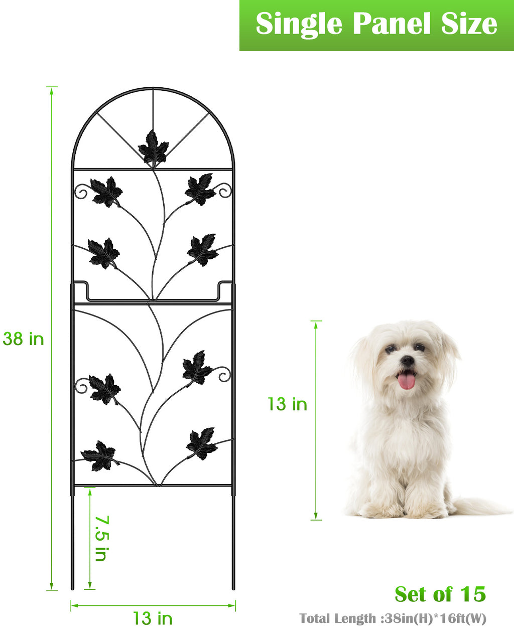 15 Pack Tall Decorative Garden Fence - 38in H x 16ft L Rustproof Metal Wire Border for Dogs