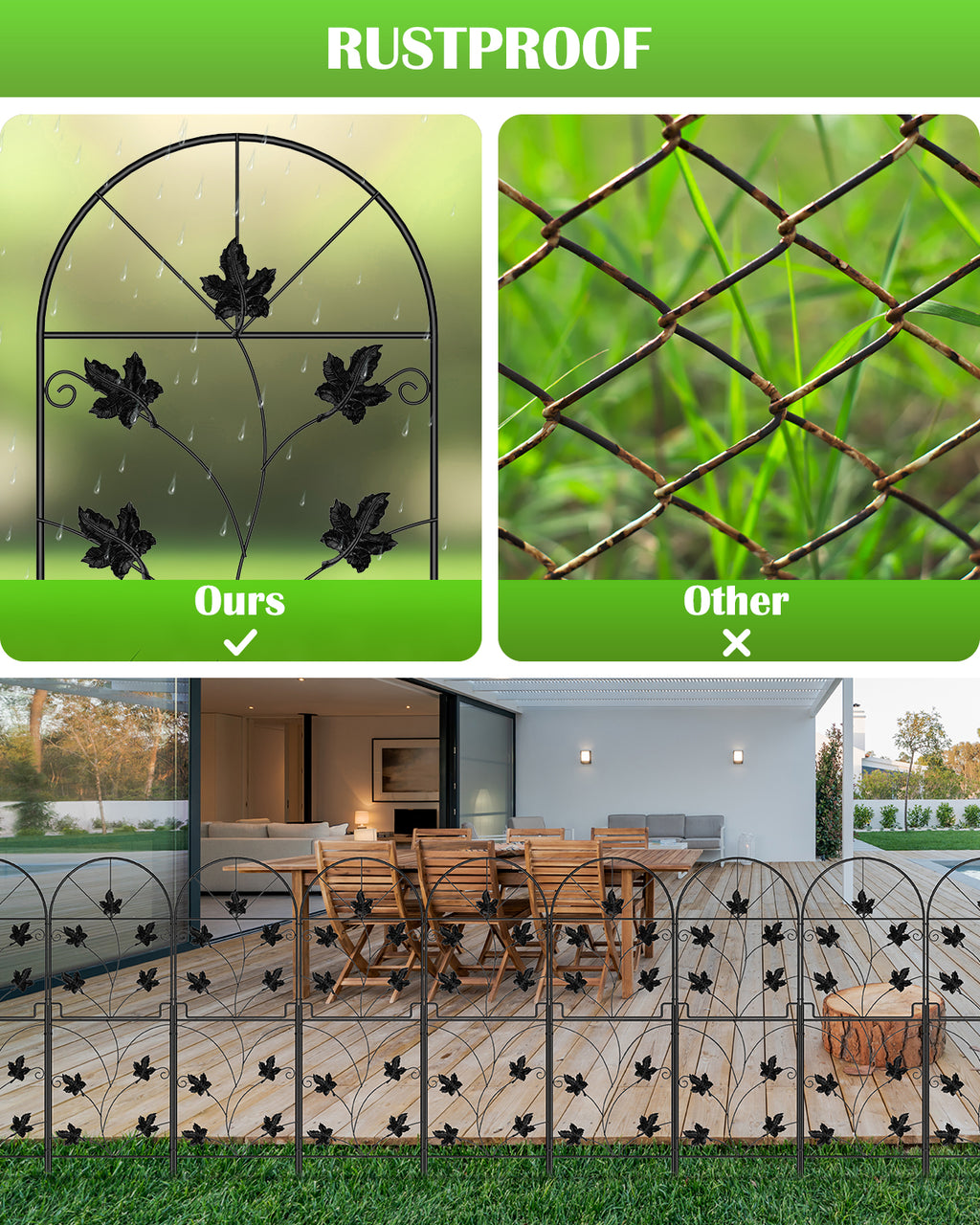 15 Pack Tall Decorative Garden Fence - 38in H x 16ft L Rustproof Metal Wire Border for Dogs