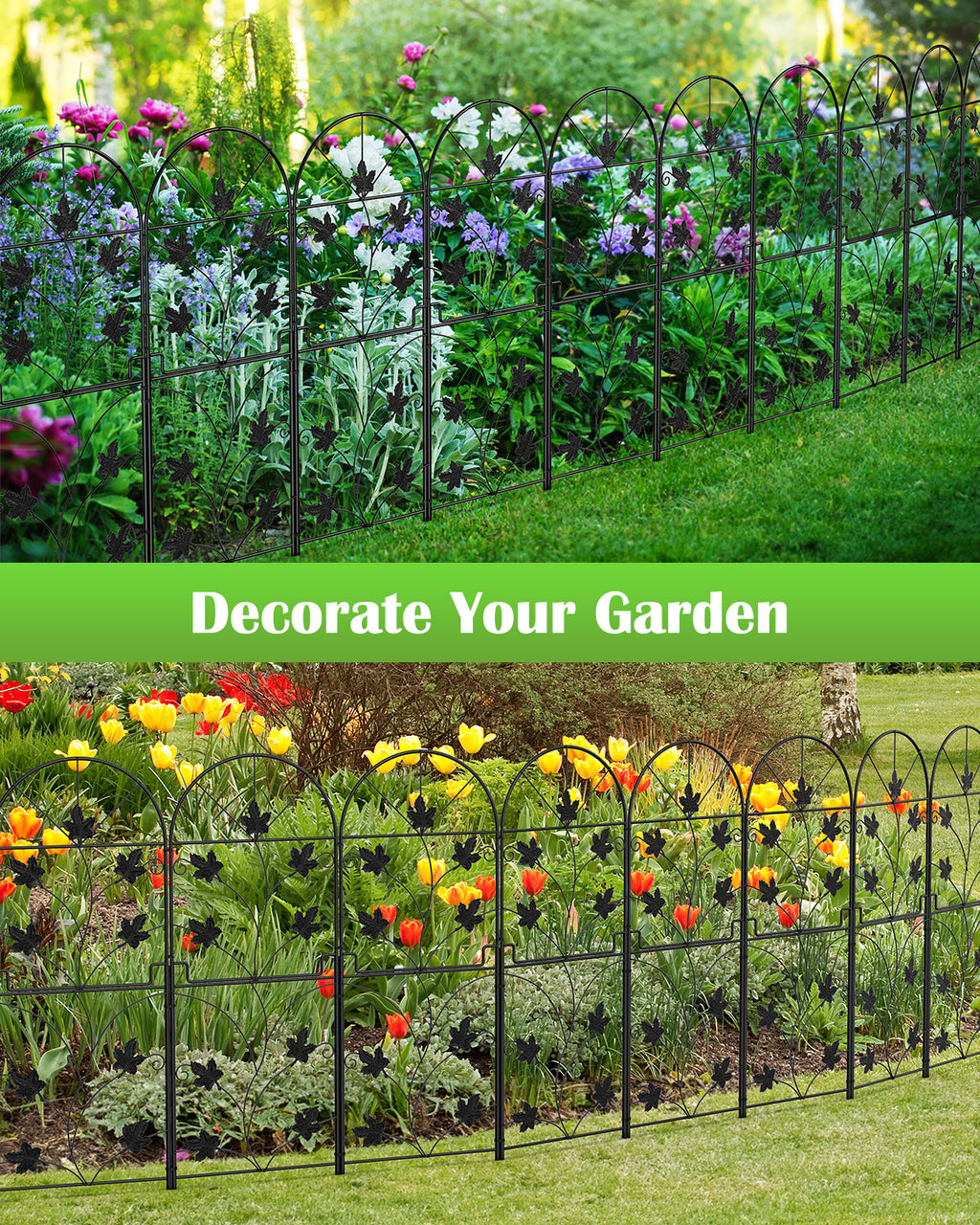 15 Pack Tall Decorative Garden Fence - 38in H x 16ft L Rustproof Metal Wire Border for Dogs