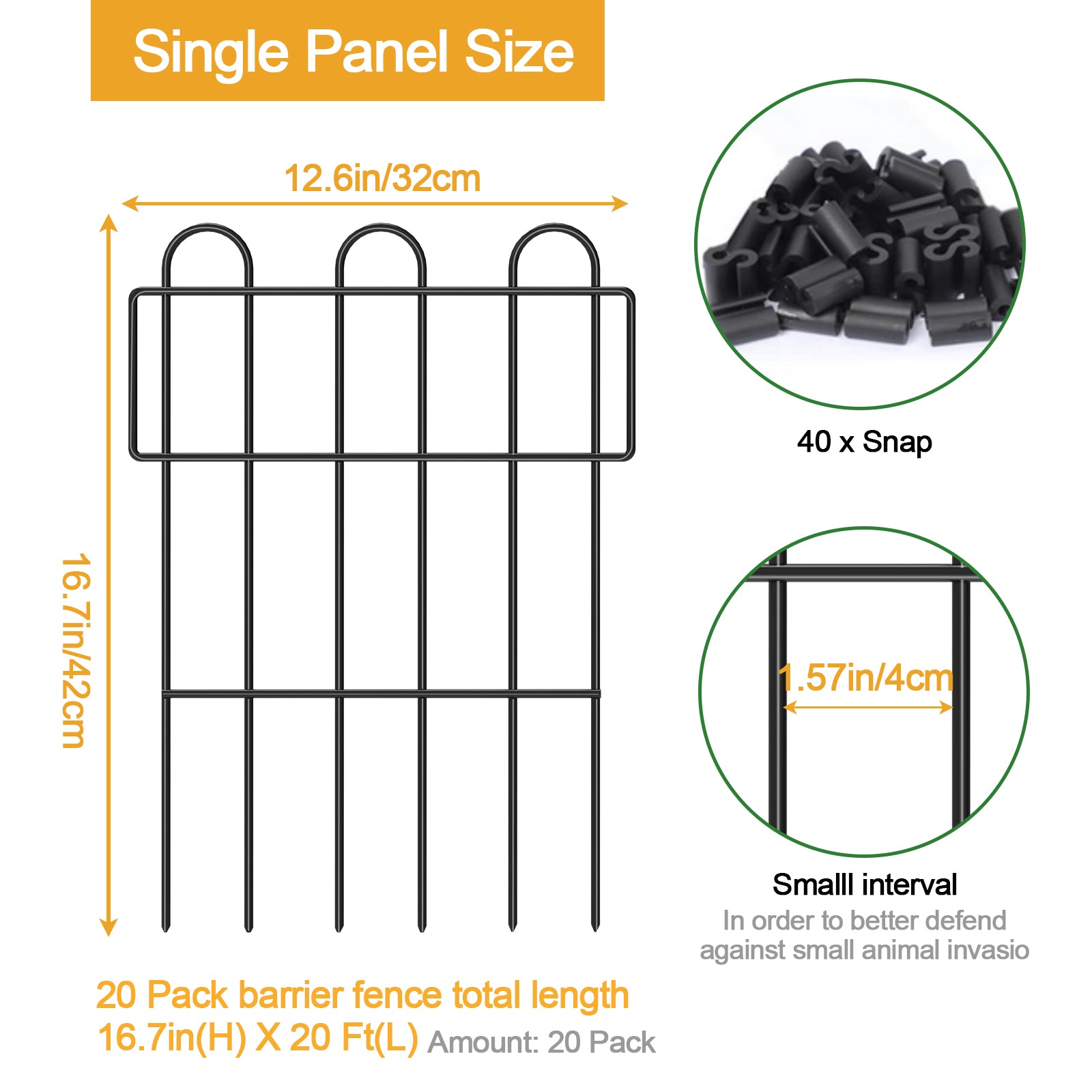 No-Dig Animal Barrier Garden Fence - 17in H Decorative Metal Wire Panels