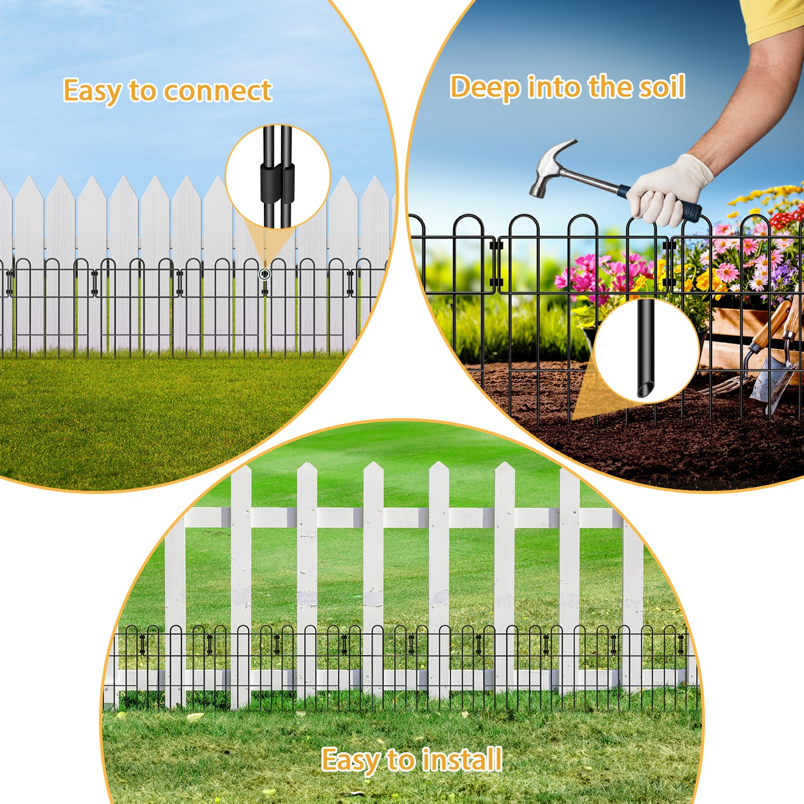No-Dig Animal Barrier Garden Fence - 17in H Decorative Metal Wire Panels