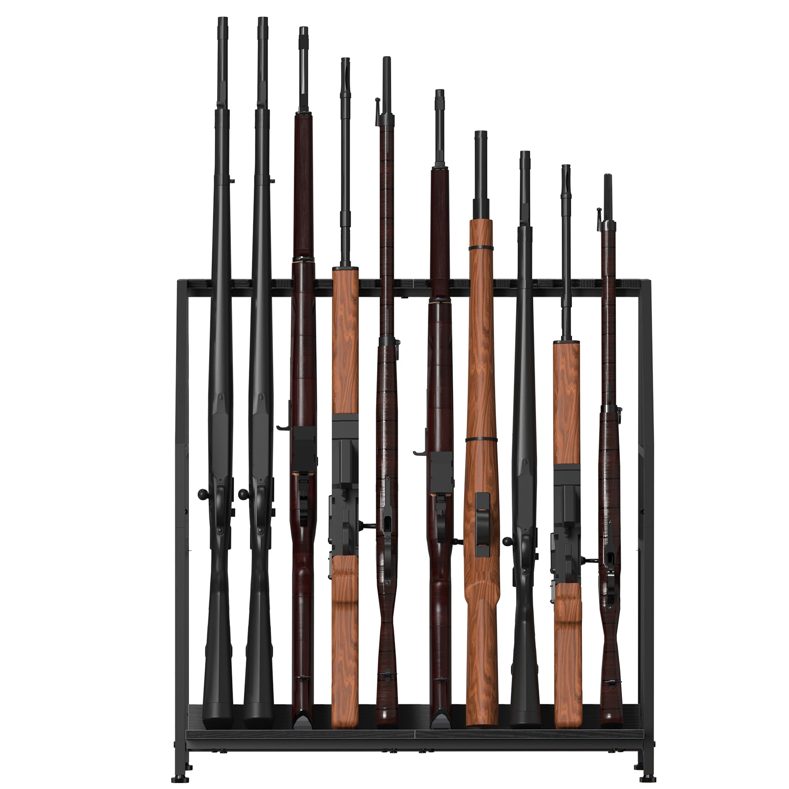 Floor Standing Gun Rack - Heavy Duty Wooden Rifle and Shotgun Display Stand (Holds 10 Long Guns)