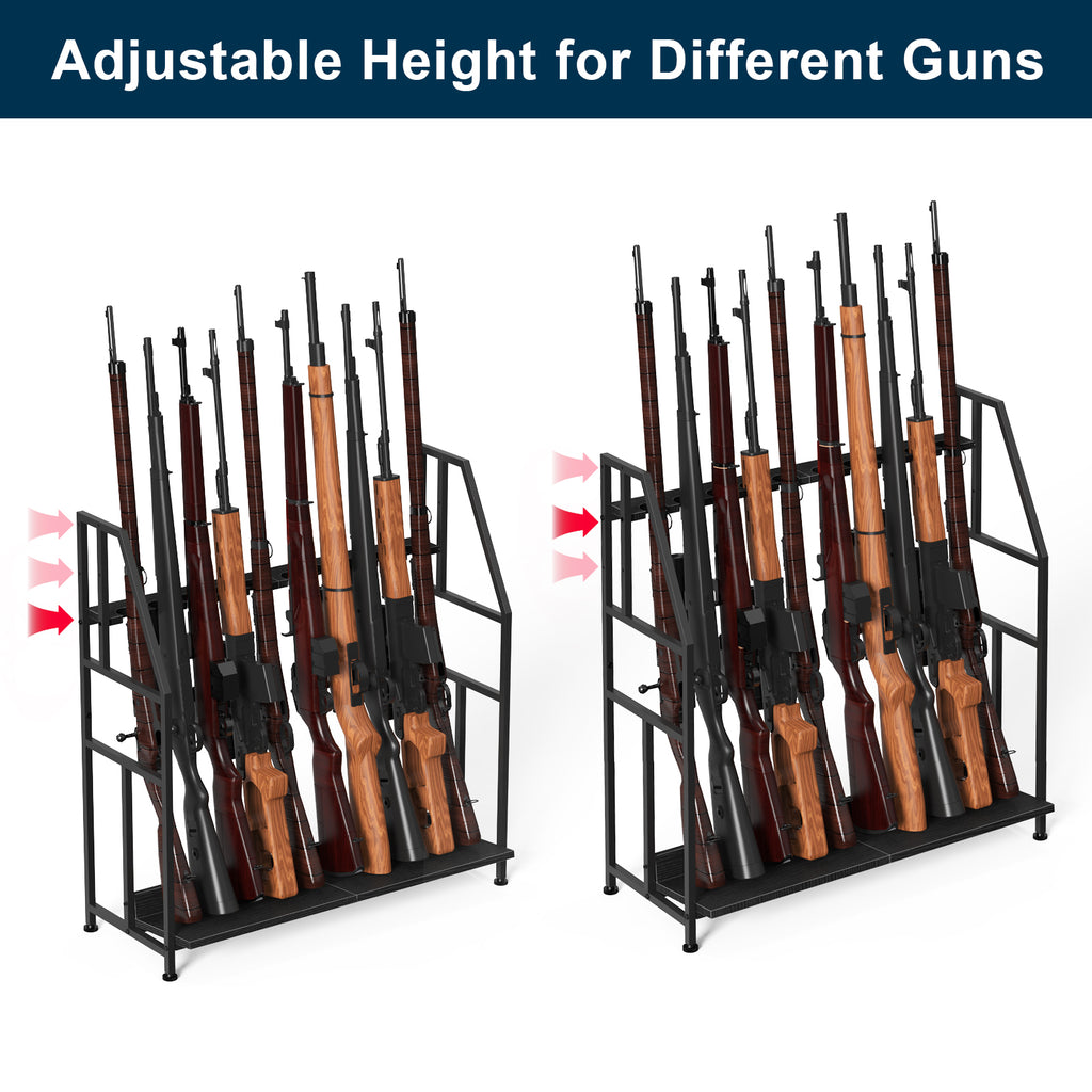 Floor Standing Gun Rack - Heavy Duty Wooden Rifle and Shotgun Display Stand (Holds 10 Long Guns)