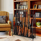 Floor Standing Gun Rack - Heavy Duty Wooden Rifle and Shotgun Display Stand (Holds 10 Long Guns)