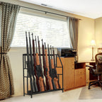 Floor Standing Gun Rack - Heavy Duty Wooden Rifle and Shotgun Display Stand (Holds 10 Long Guns)