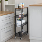 4-Tier Slim Storage Trolley Cart - Narrow Rolling Organizer Unit on Wheels, Mesh Baskets