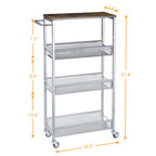 4-Tier Slim Storage Trolley Cart - Narrow Rolling Organizer Unit on Wheels, Mesh Baskets