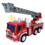 1:16 Scale Friction Powered Fire Engine Toy with Lights, Sounds, and Rotating Extendable Ladder for Children Ages 3-12