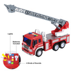 1:16 Scale Friction Powered Fire Engine Toy with Lights, Sounds, and Rotating Extendable Ladder for Children Ages 3-12