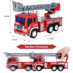 1:16 Scale Friction Powered Fire Engine Toy with Lights, Sounds, and Rotating Extendable Ladder for Children Ages 3-12