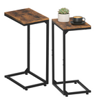 2-Pack C-Shaped Side Tables with Wood Textured Top - Slim Sofa End Tables for Small Spaces, Convenient Snack Tray for Living Room & Bedroom, Black