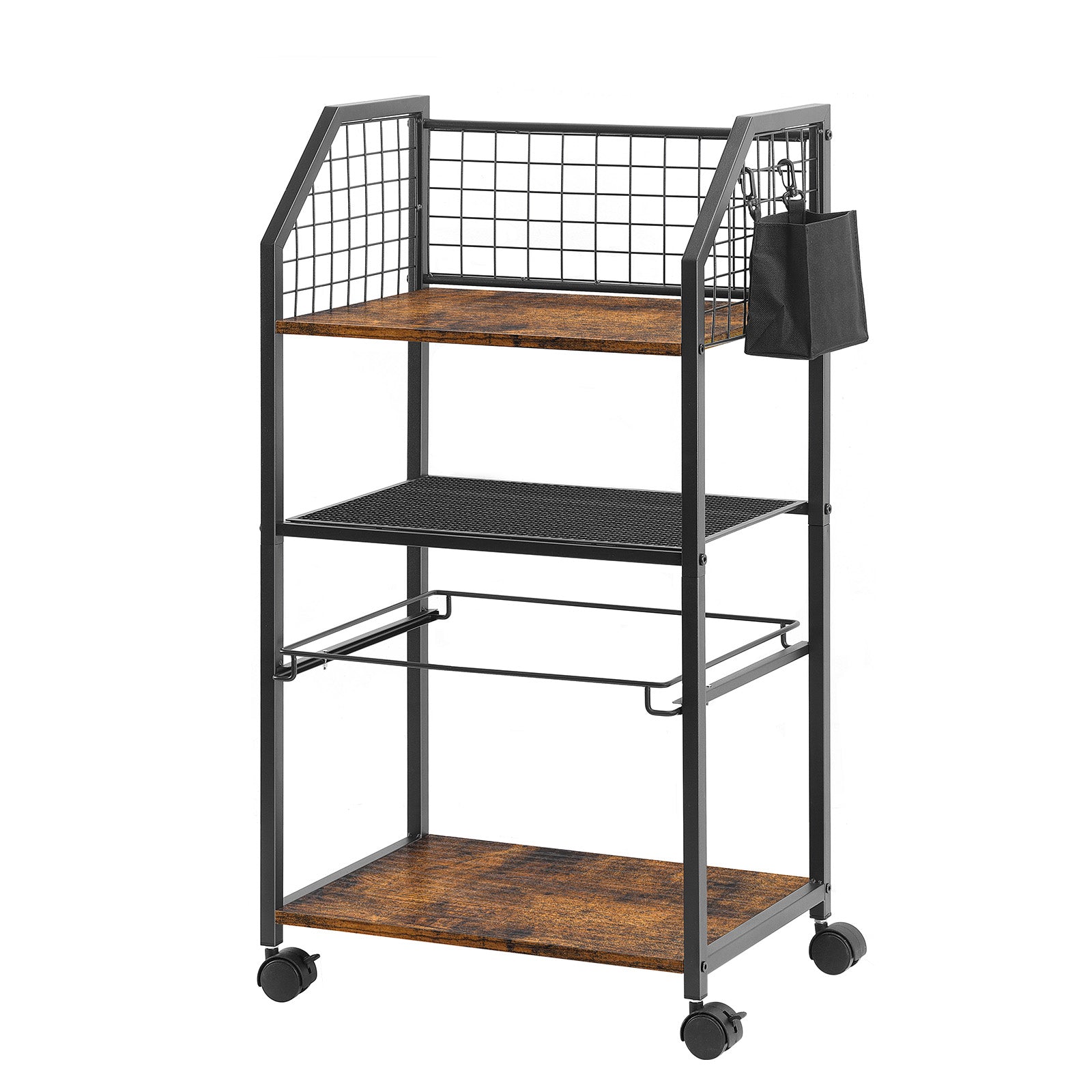 3 Tier Rolling File Cart with Hanging File Folders, Desk Organizer, File Organizer for Desk, Mobile File Cabinet on Lockable Wheels, Under Desk Storage for Home Office School