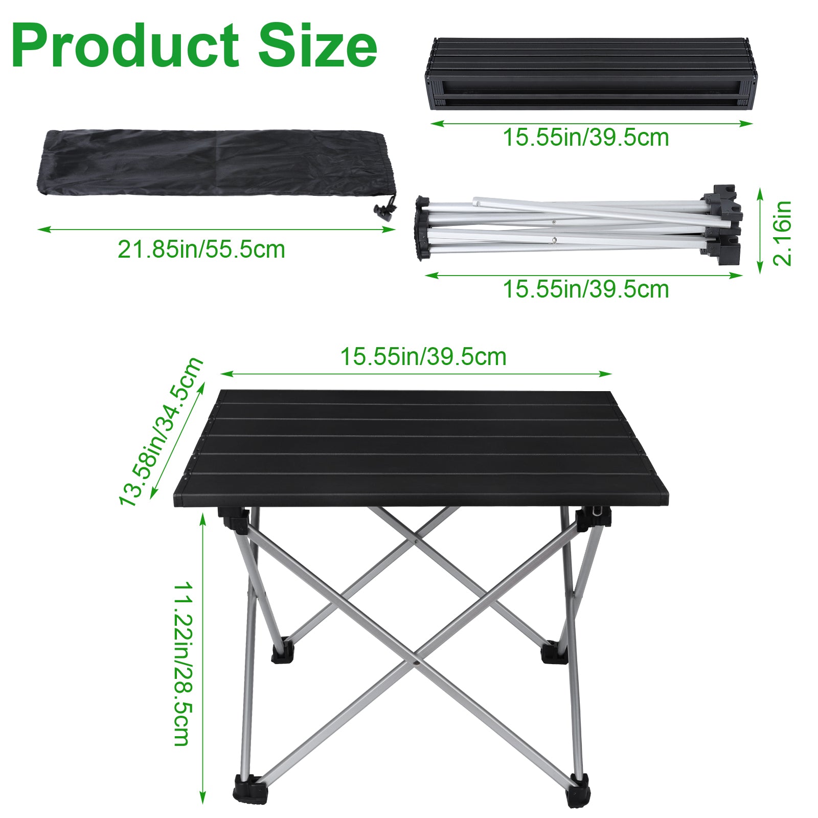 Portable Folding Camping Table - Lightweight Aluminum Side Table with Carry Bag