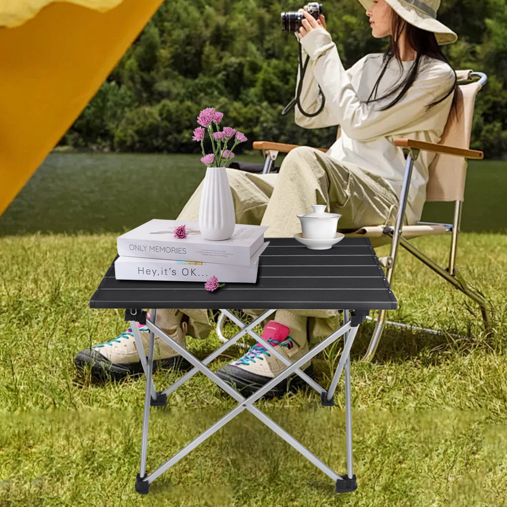 Portable Folding Camping Table - Lightweight Aluminum Side Table with Carry Bag