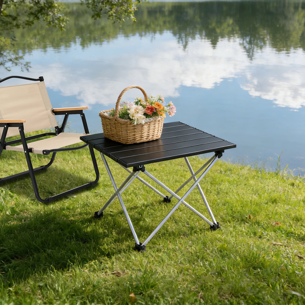 Portable Folding Camping Table - Lightweight Aluminum Side Table with Carry Bag