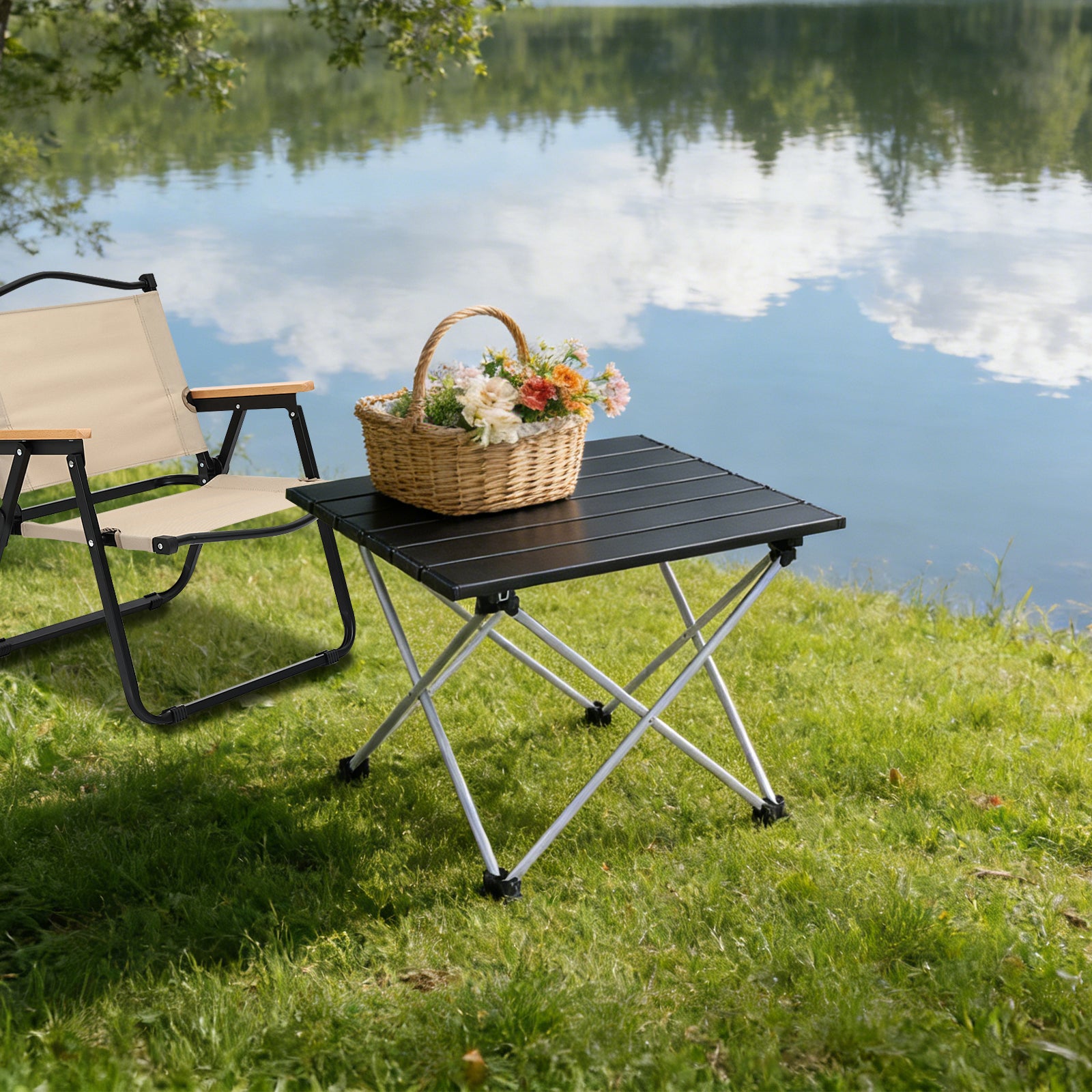 Portable Folding Camping Table - Lightweight Aluminum Side Table with Carry Bag